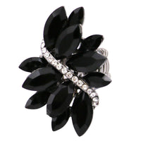 Women's Sparkly Multi Crystal and Rhinestone Stretch Statement Cocktail Ring (Black/Hematite)