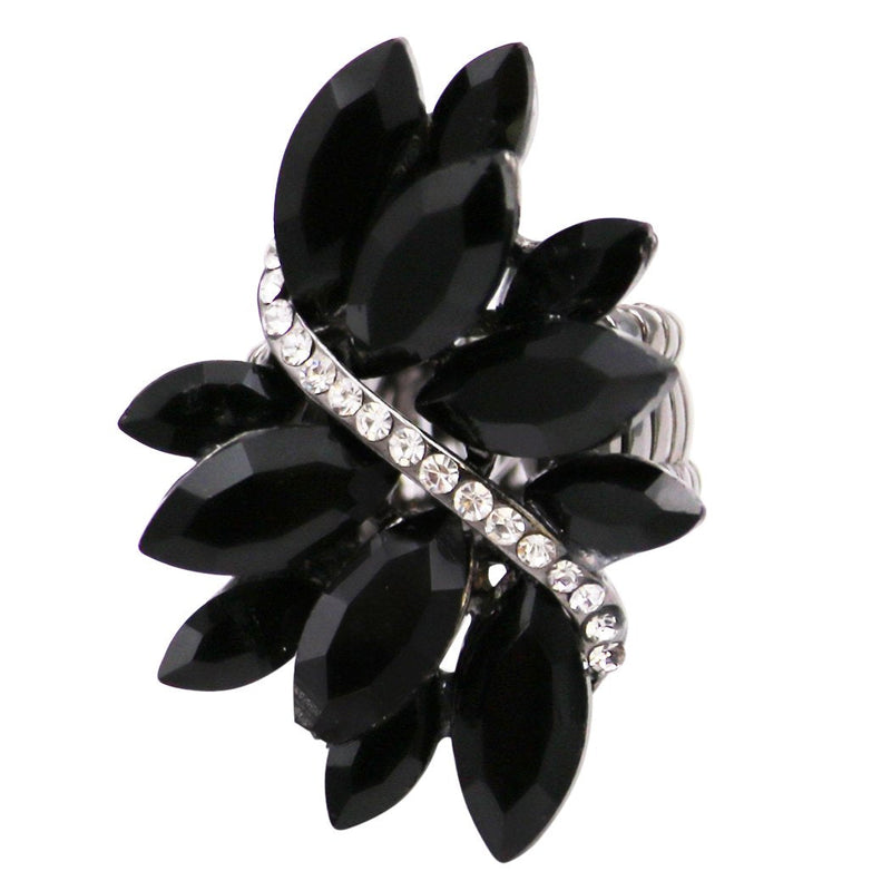 Women's Sparkly Multi Crystal and Rhinestone Stretch Statement Cocktail Ring (Black/Hematite)
