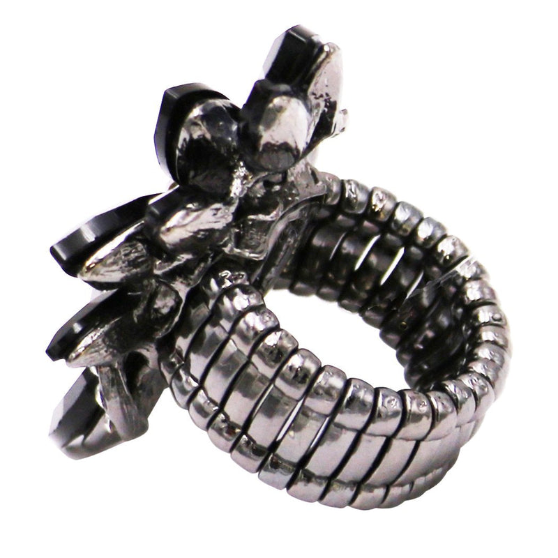 Women's Sparkly Multi Crystal and Rhinestone Stretch Statement Cocktail Ring (Black/Hematite)