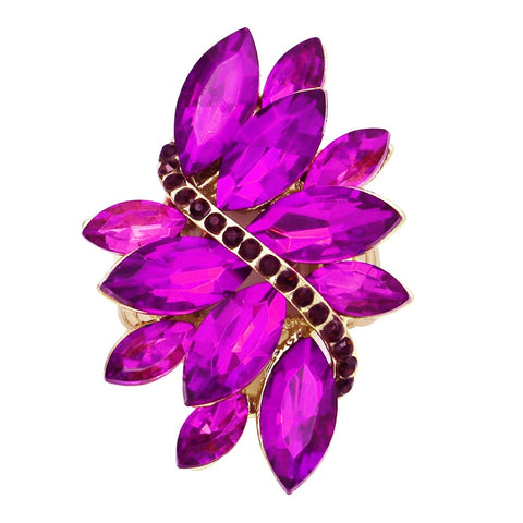 Dazzling Crystal Leaf Stretch Cocktail Ring (Red)