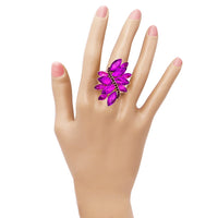 Dazzling Crystal Leaf Stretch Cocktail Ring (Purple/Gold Tone)