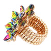 Dazzling Crystal Marquis Leaf Cluster Statement Stretch Cocktail Ring (Rainbow Vitrail Medium Gold Tone)