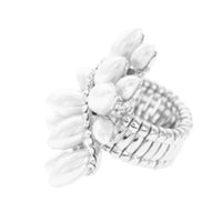Women'sDazzling Crystal Leaf Stretch Cocktail Ring (Faux Pearl/Silver Tone)