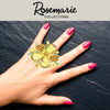 Stunning Statement Crystal Teardrop And Pave Petals With Simulated Pearl Flower Large Stretch Cocktail Ring (Golden Brown Topaz Gold Tone)
