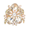 Stunning Statement Crystal Teardrop And Pave Petals With Simulated Pearl Flower Stretch Cocktail Ring, 1.75" (Clear Crystal Gold Tone)