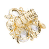 Stunning Statement Crystal Teardrop And Pave Petals With Simulated Pearl Flower Stretch Cocktail Ring, 1.75" (Clear Crystal Gold Tone)