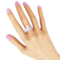 Silver Tone Glass Crystal Flower Memory Wire 3 Piece Ring Set