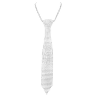 Stunning Crystal Rhinestone Necktie Necklace, 18"+3" Extender (Silver Tone Clear Crystal)