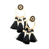 Jet Black Triple Tassel Long Chandelier Earrings