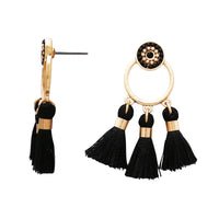 Jet Black Triple Tassel Long Chandelier Earrings