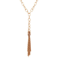 Statement Matte Gold Y-Drop with Chain Fringe Tassel Necklace