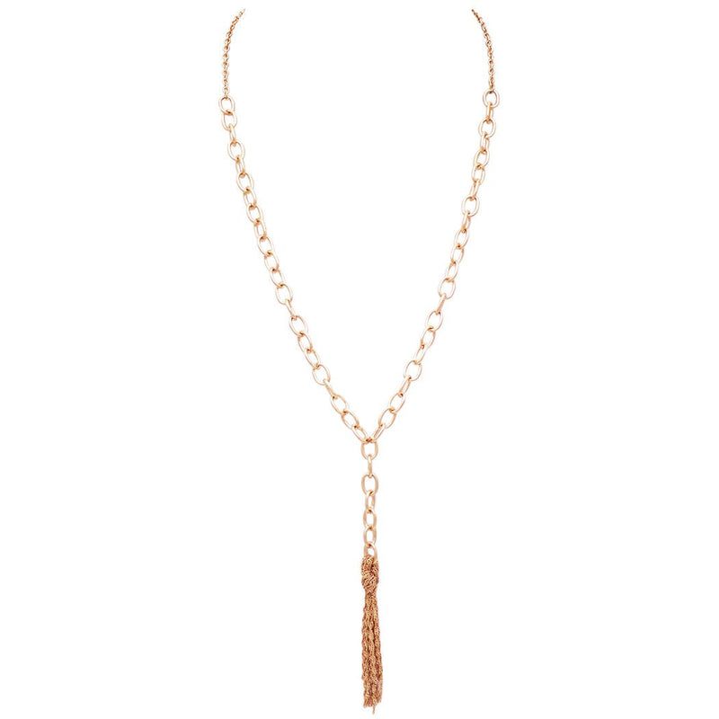 Statement Matte Gold Y-Drop with Chain Fringe Tassel Necklace