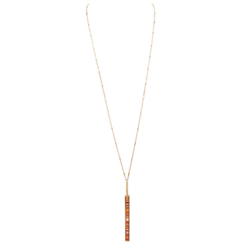 Statement Metal and Suede Orange Vertical Bar Necklace Earring Set (Necklace Only)