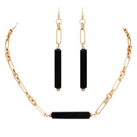 Stunning Black Natural Semi Precious Stone Bar Necklace Earring Set (Necklace Earring Set)