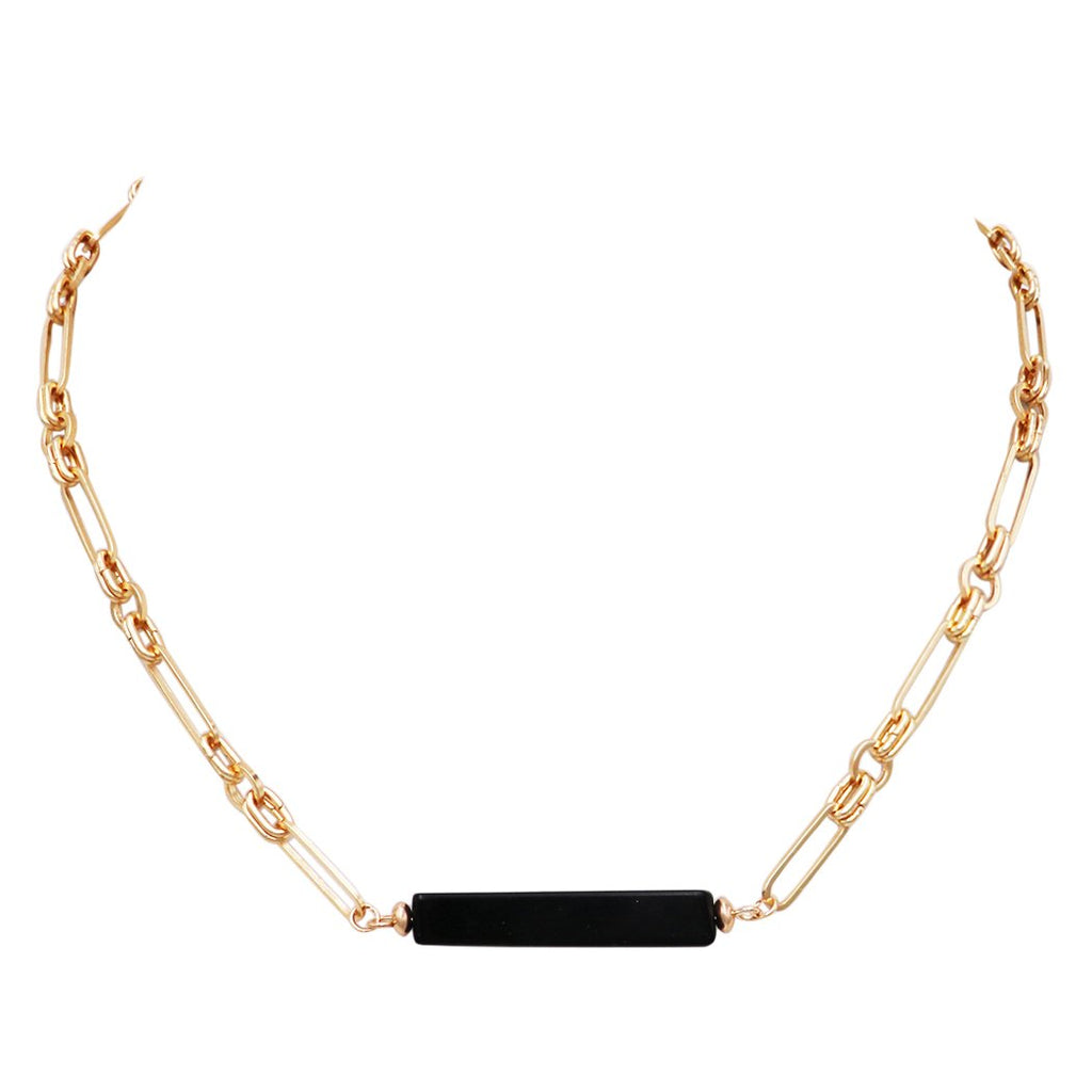 Made in The USA Stunning Black Natural Semi Precious Stone Bar Necklace Earring Set (Necklace Only)