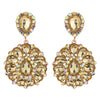 Dramatic Teardrop Crystals Long Shoulder Duster Clip On Style Earrings, 3.5" (Golden Yellow Peach Crystal Rose Gold Tone)
