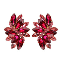 Crystal Marquis Leaf Cluster Statement Clip On Earrings, 1.87" (Fuchsia Pink Gold Tone)
