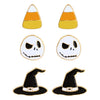 Nightmare Before Christmas Candy Corn Witch Hat Skeleton Jack Set of 3 Enamel Halloween Stud Earrings