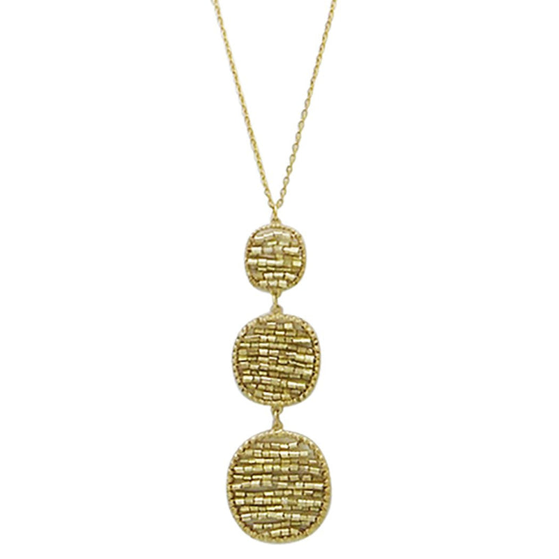 Gold Beaded Fashion Statement Multiple Circle Long Pendant Necklace, 30" with 3" Extender