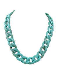 Chunky And Colorful Turquoise Acrylic Resin Links Curb Chain Necklace, 18"+2.5" Extender