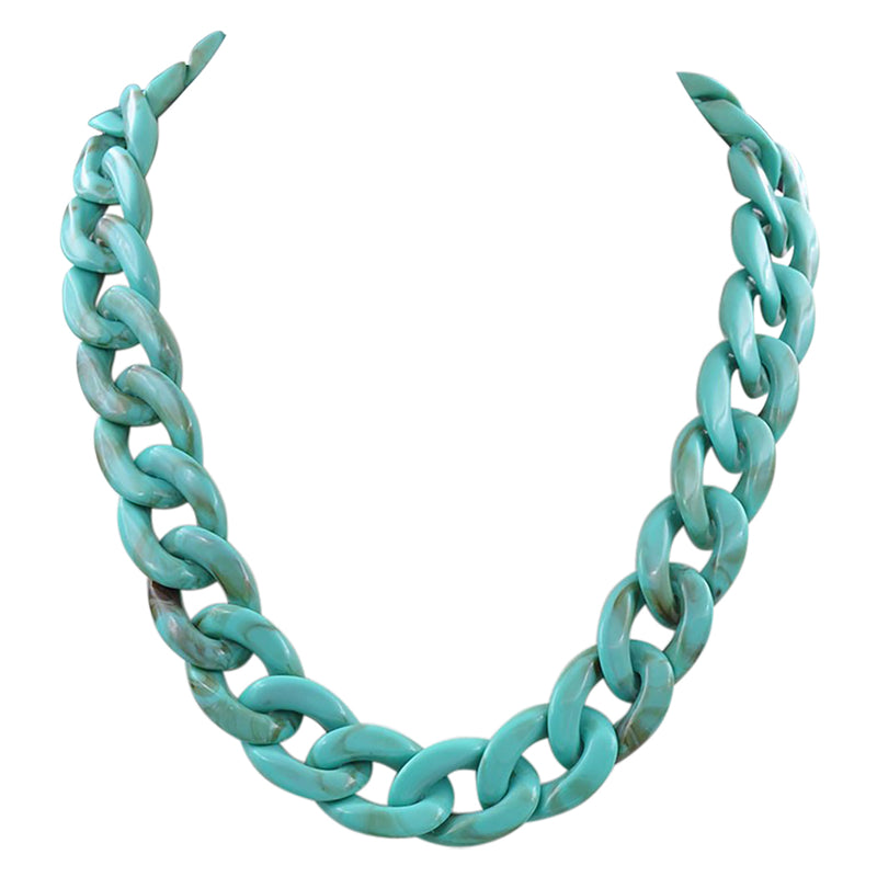 Chunky And Colorful Turquoise Acrylic Resin Links Curb Chain Necklace, 18"+2.5" Extender