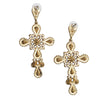 Stunning Crystal Rhinestone Embellished Statement Cross Hypoallergenic Post Back Dangle Earrings (3.25", Multicolored Rainbow Crystal Gold Tone)