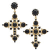 Stunning Crystal Rhinestone Embellished Statement Cross Hypoallergenic Post Back Dangle Earrings (3.12", Jet Black Crystal Gold Tone)