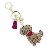 Whimsical Crystal Covered Plush Sparkling Key Ring with Tassel Keychain Car Fob Handbag Charm (Labrador Retriever Puppy Dog)