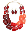 Red Ombre Statement Necklace Earring Jewelry Set