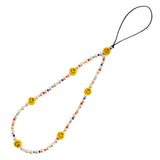 Stunning Detachable Simulated Pearl Bracelet Lanyard Strap Wristlet For Cell Phones (Yellow Smiley And Rainbow Beads 6mm White Pearls)