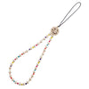 Stunning Detachable Simulated Pearl Bracelet Lanyard Strap Wristlet For Cell Phones (Gold Tone Rhinestone Smiley Face 6mm Cream Pearls Rainbow Beads)