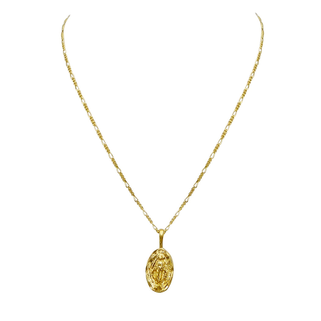Women's Religious Medal Mother Mary Oval Pendant Necklace, 18"