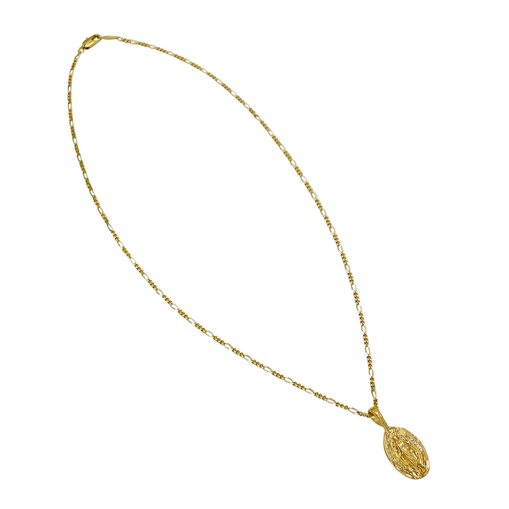 Women's Religious Medal Mother Mary Oval Pendant Necklace, 18"