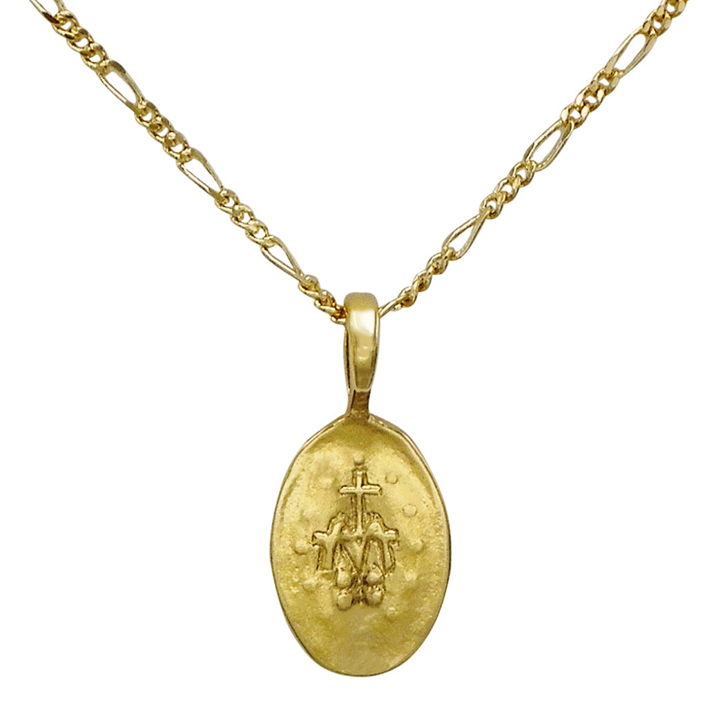 Women's Religious Medal Mother Mary Oval Pendant Necklace, 18"