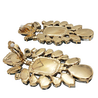 Stunning Statement Size Colorful Crystal Rhinestone Clip On Formal Event Earrings, 3.75" (Emerald Green Crystal Gold Tone)