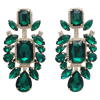 Stunning Statement Size Colorful Crystal Rhinestone Clip On Formal Event Earrings, 3.75" (Emerald Green Crystal Gold Tone)