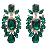 Stunning Statement Size Colorful Crystal Rhinestone Clip On Formal Event Earrings, 3.75" (Emerald Green Crystal Gold Tone)