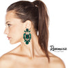 Stunning Statement Size Colorful Crystal Rhinestone Clip On Formal Event Earrings, 3.75" (Emerald Green Crystal Gold Tone)