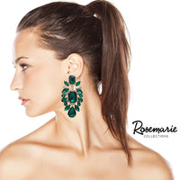 Stunning Statement Size Colorful Crystal Rhinestone Clip On Formal Event Earrings, 3.75" (Emerald Green Crystal Gold Tone)