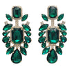 Stunning Statement Size Colorful Crystal Rhinestone Clip On Formal Event Earrings, 3.75" (Emerald Green Crystal Gold Tone)