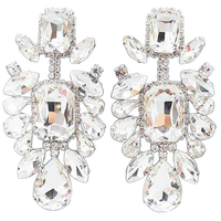 Stunning Statement Size Colorful Crystal Rhinestone Clip On Formal Event Earrings, 3.75" (Clear Crystal Silver Tone)