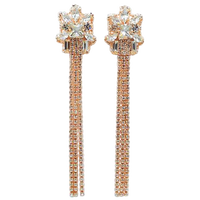 Stunning Extra Long Triple Strand Crystal Rhinestone Tassel Shoulder Duster Earrings, 5.5" (Clear Crystal Gold Tone)