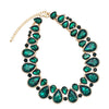 Stunning And Colorful Teardrop Halo Crystal Rhinestone Statement Necklace Earrings Bridal Gift Set, 18"+4" Extender (Emerald Green Crystal Gold Tone)