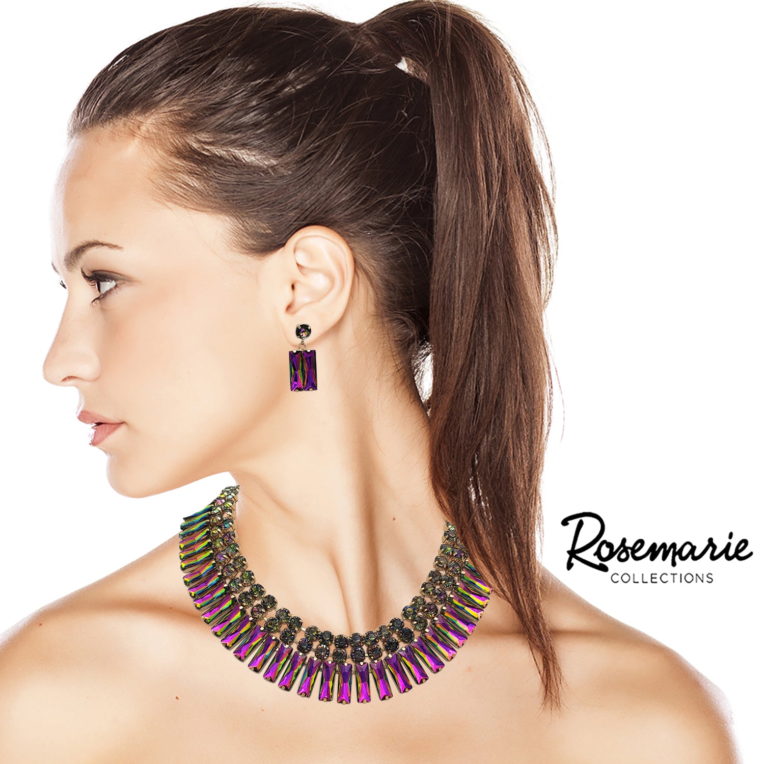 Womens Love Rhinestone Chain Necklace Set, Silver, Size No Size | Rainbow Shops