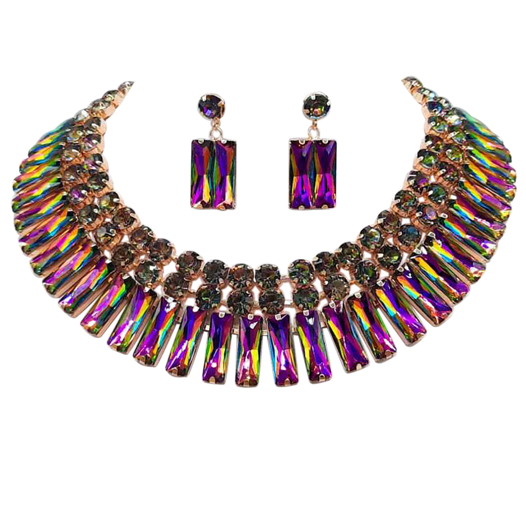 Multicolor Pink Bib Necklace Gold Toned Metal and... - Depop