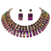 Stunning Gold Tone With Mesmerizing Rainbow Vitrail Crystal Rhinestones Statement Bib Necklace Earrings Gift Set, 15.5"+4" Extender