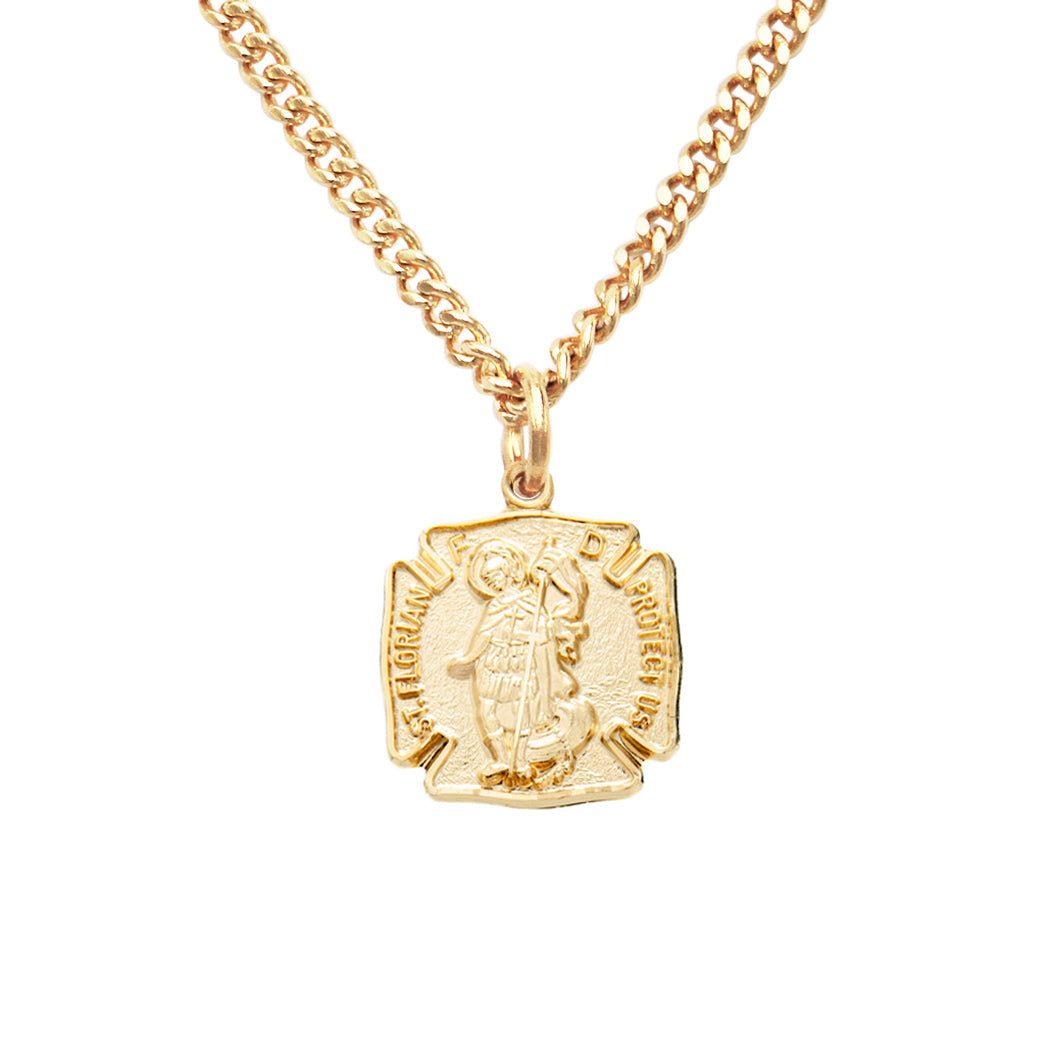 Rosemarie's Religious Gifts 16K Yellow Gold Layered Firefighter Patron St Florian Medal Pendant Necklace, 18"