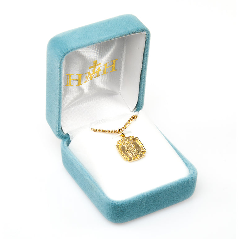 Rosemarie's Religious Gifts 16K Yellow Gold Layered Firefighter Patron St Florian Medal Pendant Necklace, 18"