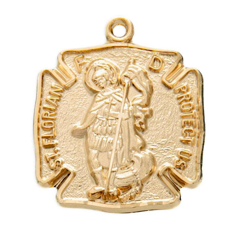 Rosemarie's Religious Gifts 16K Yellow Gold Layered Firefighter Patron St Florian Medal Pendant Necklace, 18"