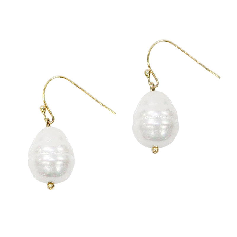 White Fresh Water Pearl Dangle Earrings (Silver Tone)